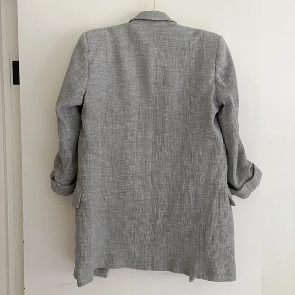 Zara Long Open Blazer Lapel Collar Padded Shoulders Grey Size M - Picture 8 of 8
